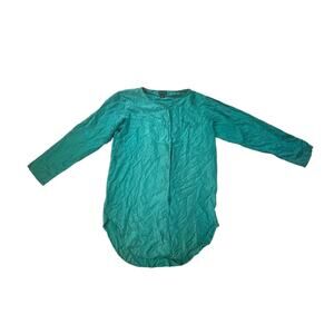 Vintage Women M Jolynn 100% Silk Jade Green Button Sleep Blouse Shirt Dress Top